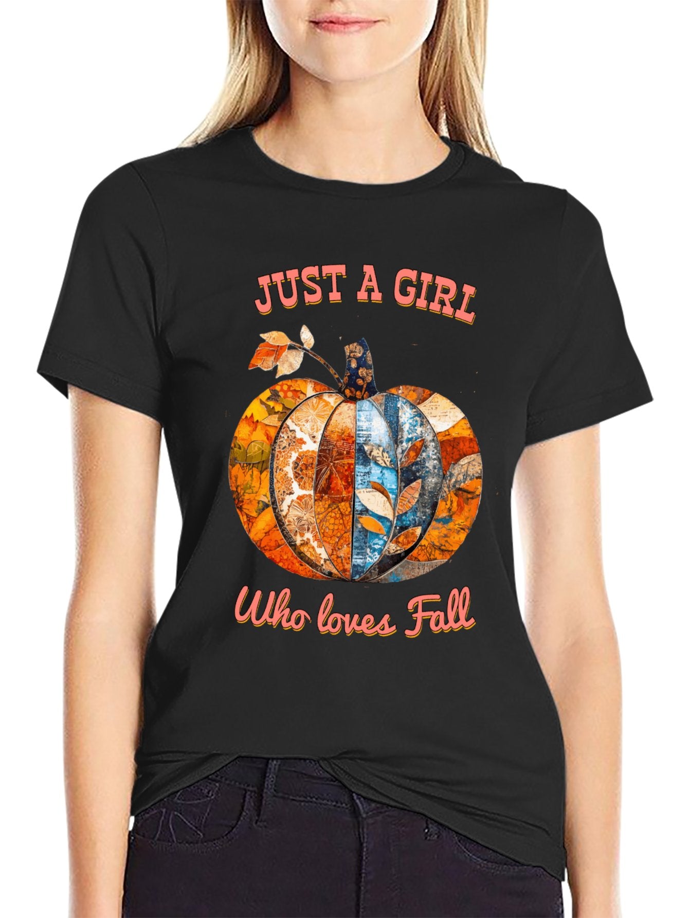 Just a Girl Who Loves Fall Pumpkins Short Sleeve T-Shirt (Double-sided Printing)