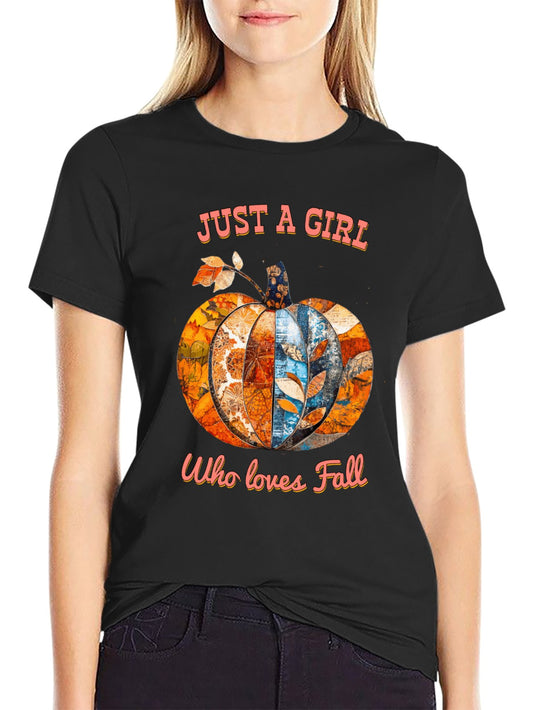 Just a Girl Who Loves Fall Pumpkins Short Sleeve T-Shirt (Double-sided Printing)