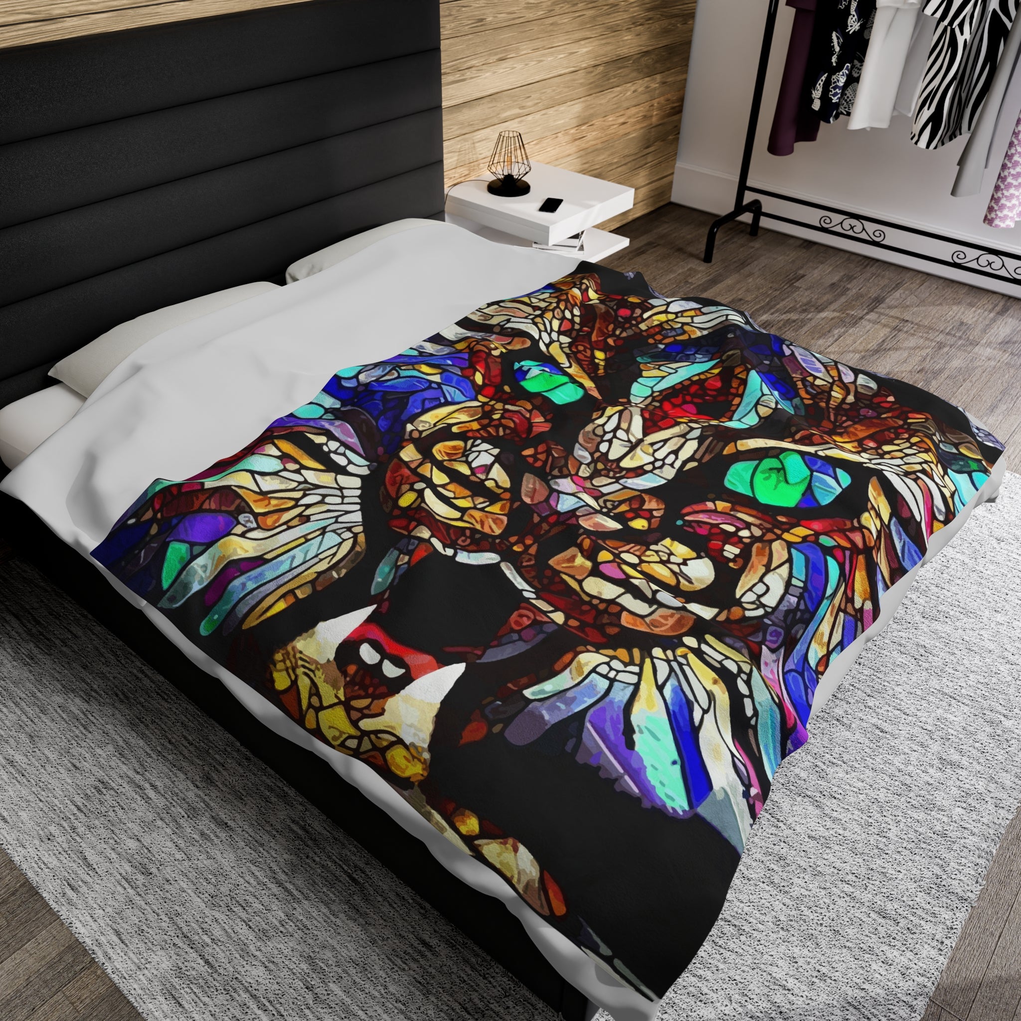 Stained Glass Wildcat Velveteen Plush Blanket