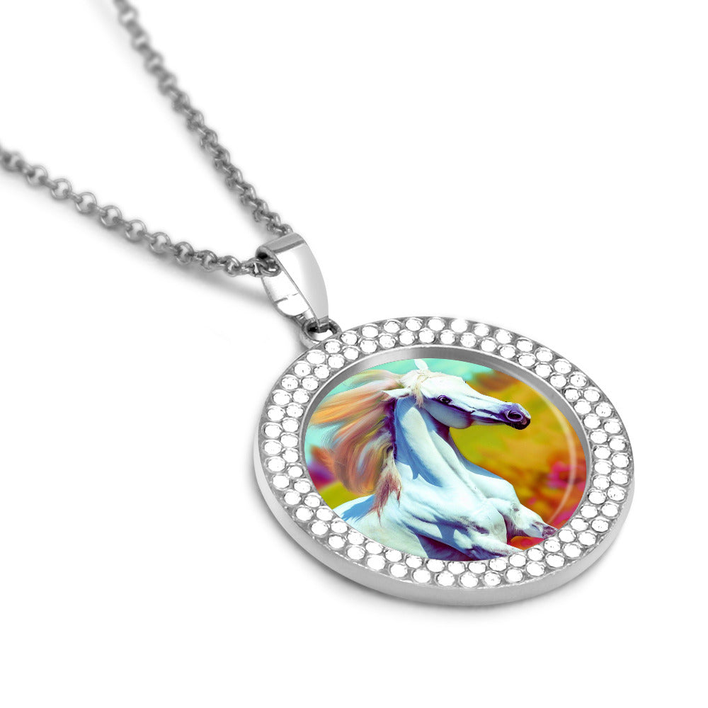 Printed Design Multicolored Diamond Pendant & Necklace