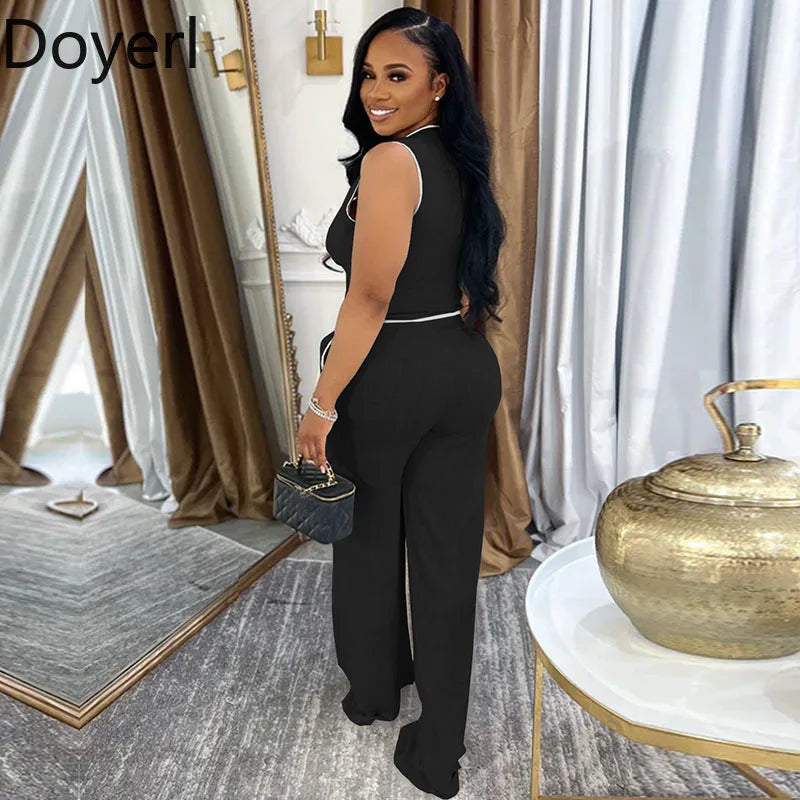 Women's Elegant 2 Piece Set Double-breasted Vest Top and Wide Leg Pants Suit Outfit