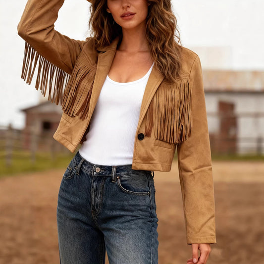 Solid Color Women's Temperament Tassel Edge Decoration Short Casual Jacket