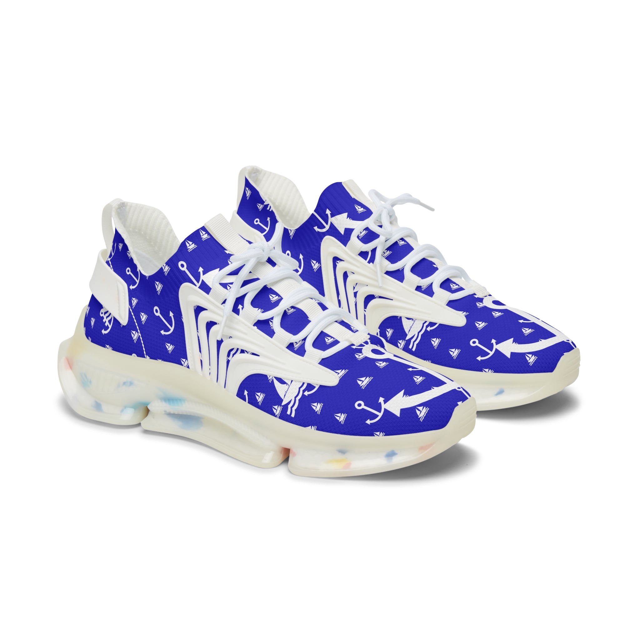 Women's Blue Boats and Anchors Mesh Sneakers