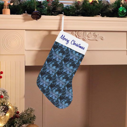 Personalizable Blue Snowflakes Merry Christmas Stocking (Made in USA)