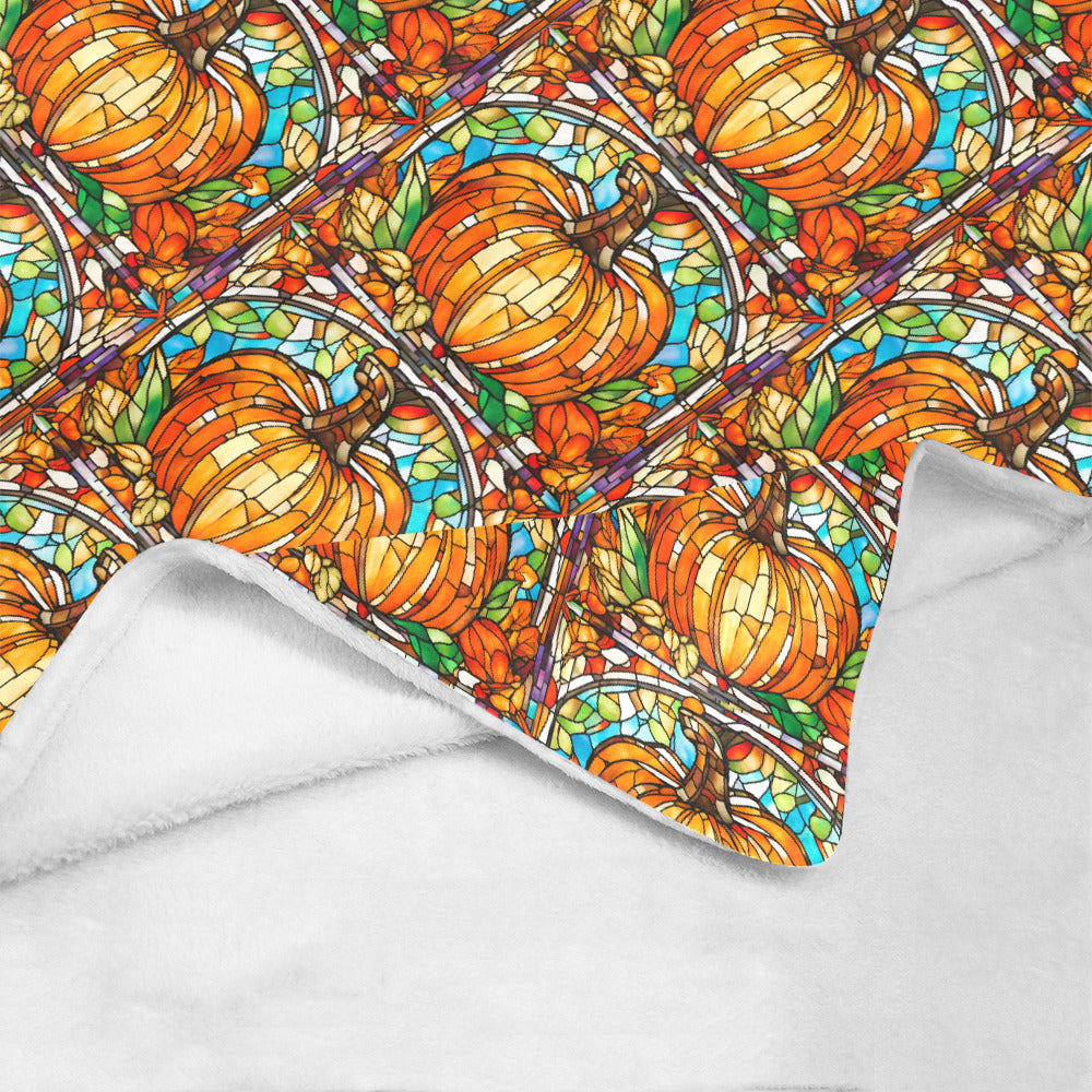 Stained Glass Pumpkins Design Ultra-Soft Micro Fleece Blanket (Made In USA)