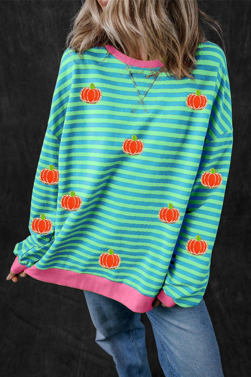 Women's Pumpkin Striped Long Sleeve Sweatshirt