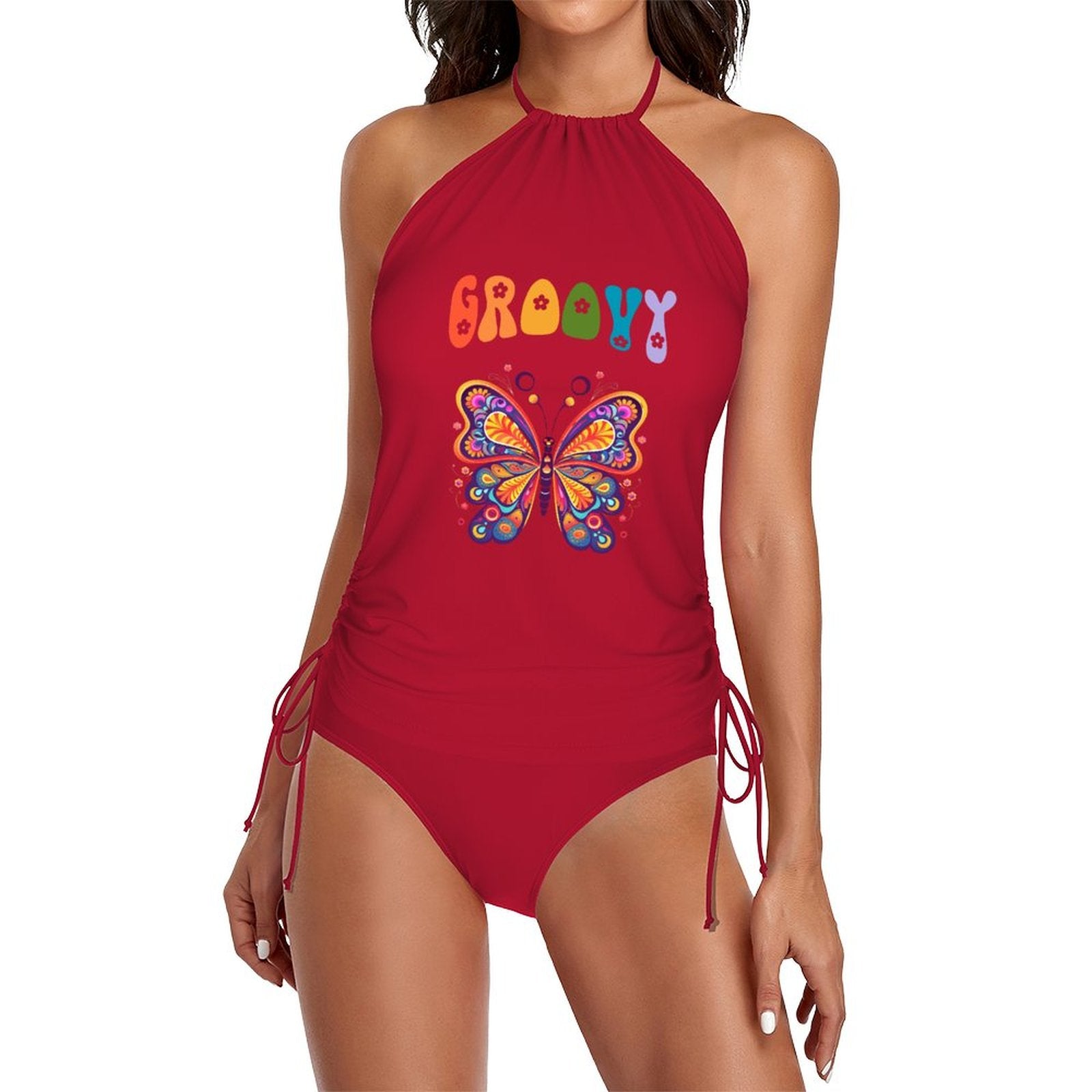DTF Halter High Neck 2-Piece Swimsuit Set for Women(Front Printing)