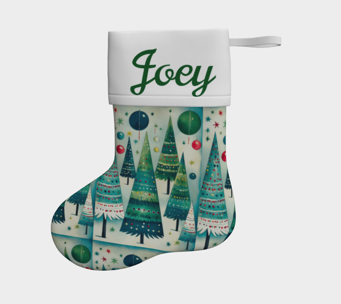Vintage Christmas Trees on Green Stocking
