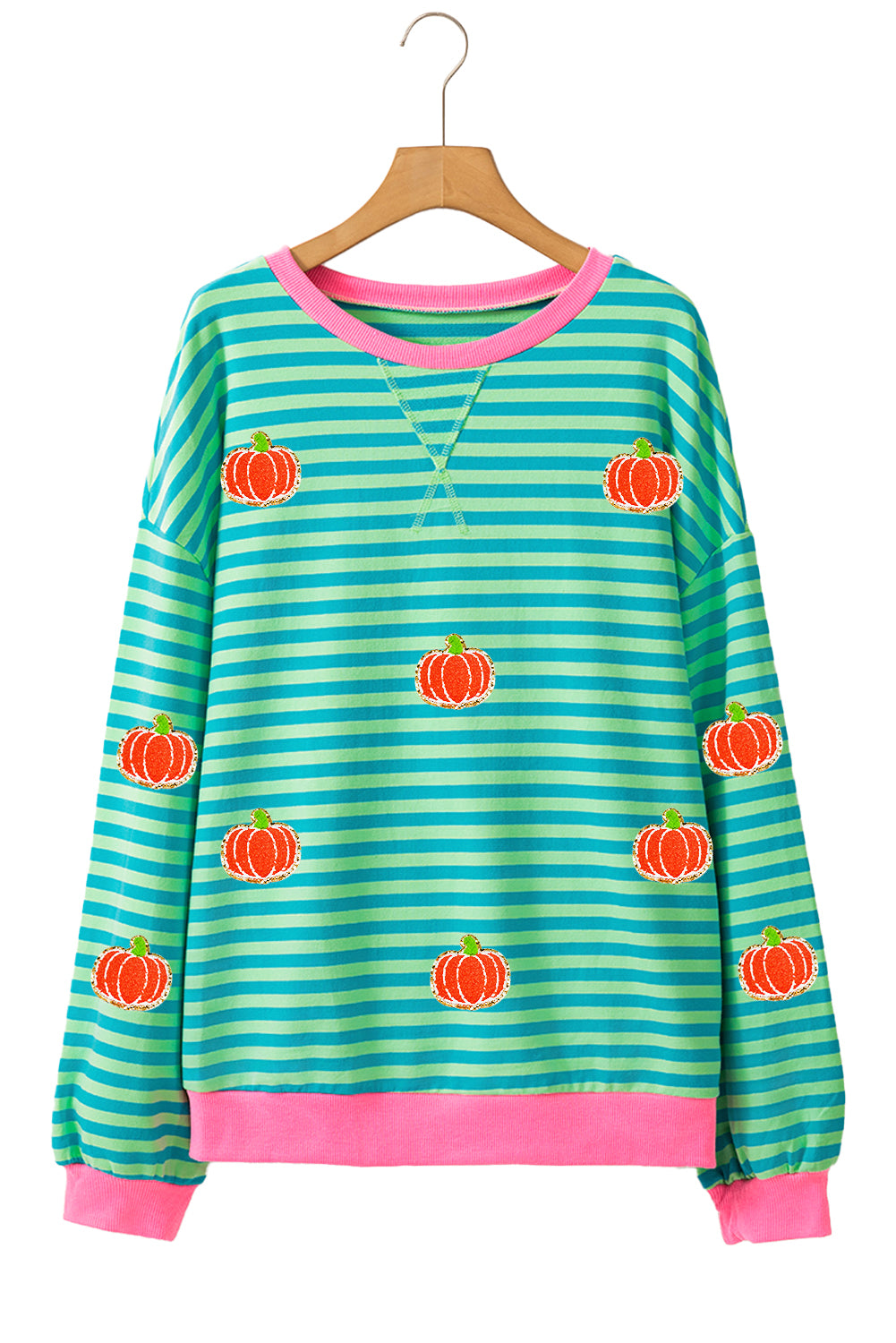 Women's Pumpkin Striped Long Sleeve Sweatshirt