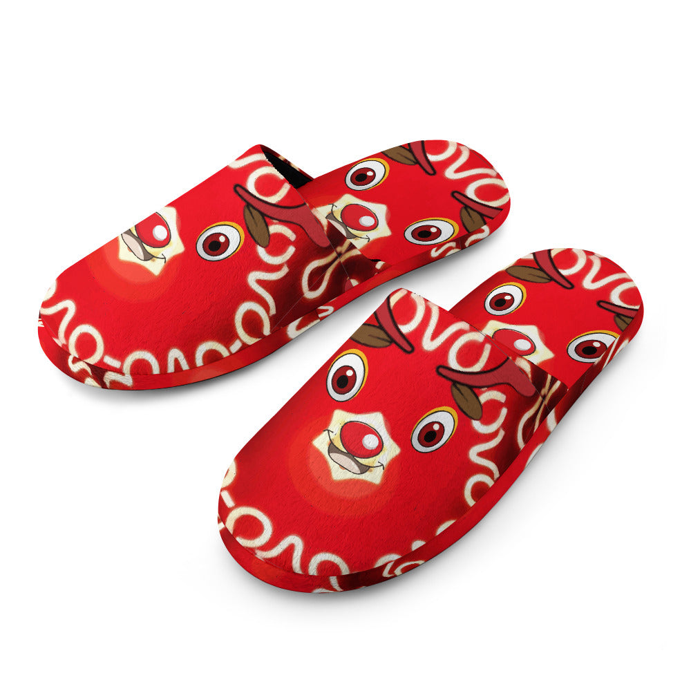 Women's Red Rudolph Christmas Cotton House Slippers