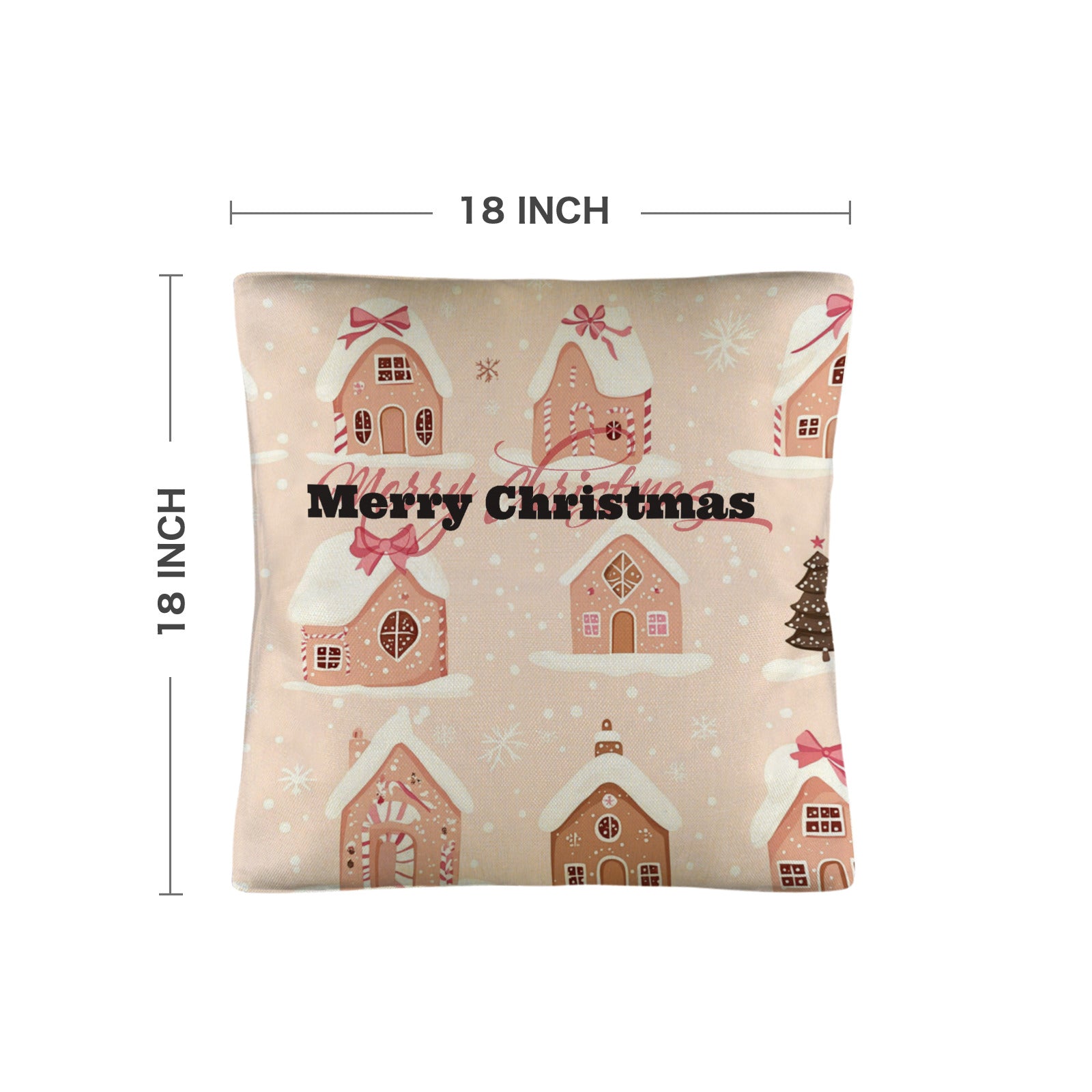 Pink Merry Christmas Pillow Cases Custom Pillow Case 18x18inch (One Side Printing)(Pack of 2)(Made in USA)