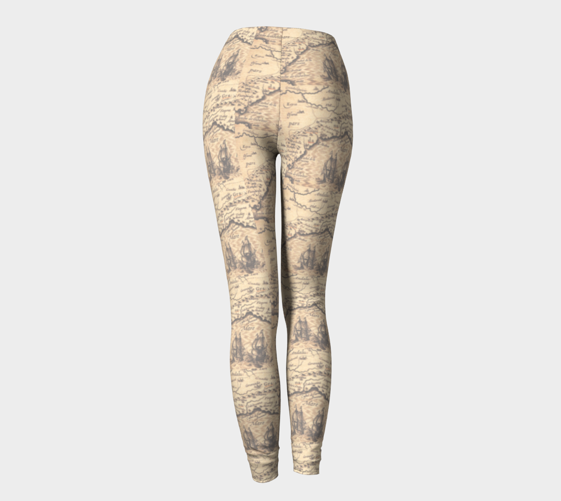 Old World Map Design Printed Leggings
