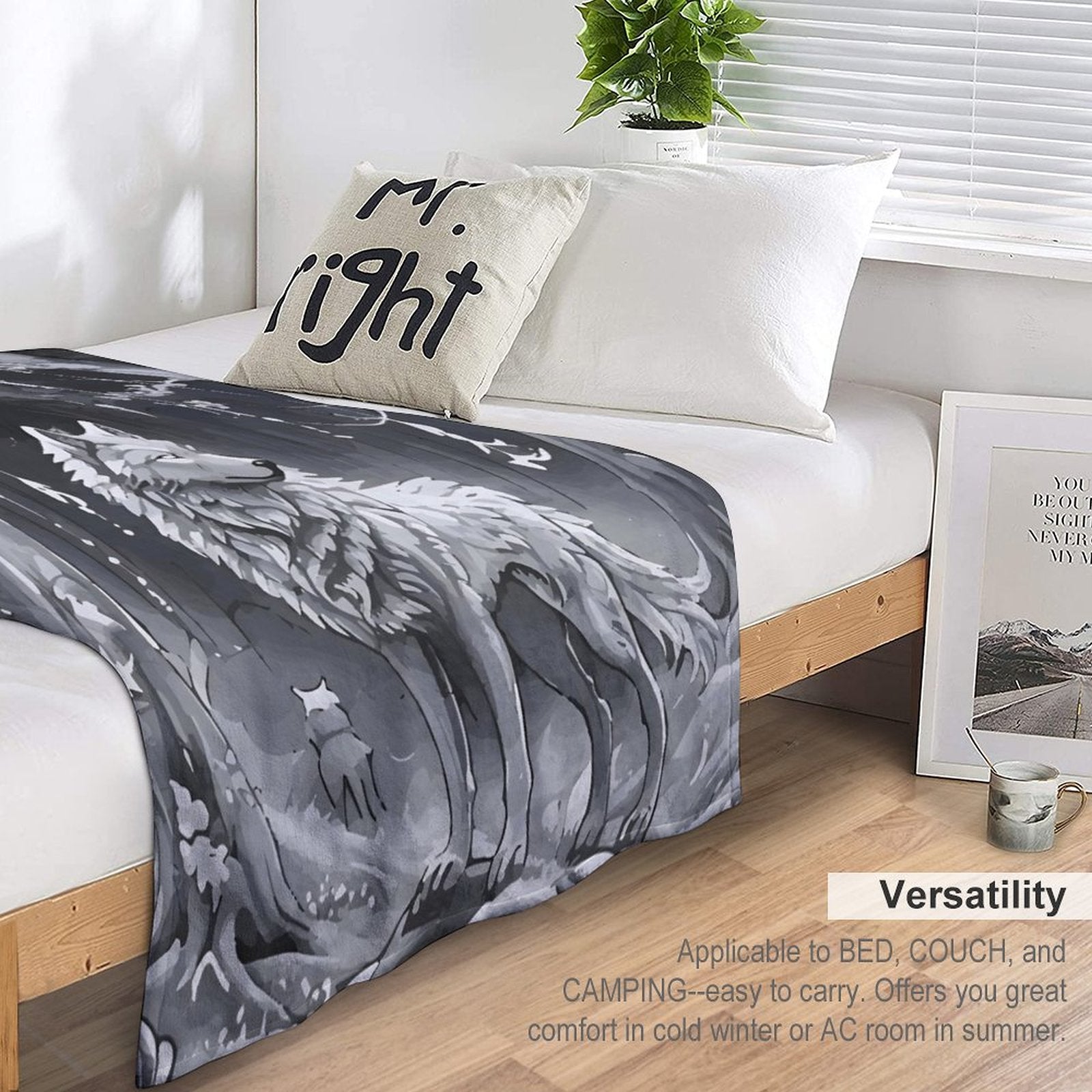 Ethereal Wolf in the Moonlight Flannel Throw Blanket for Bedroom - 30