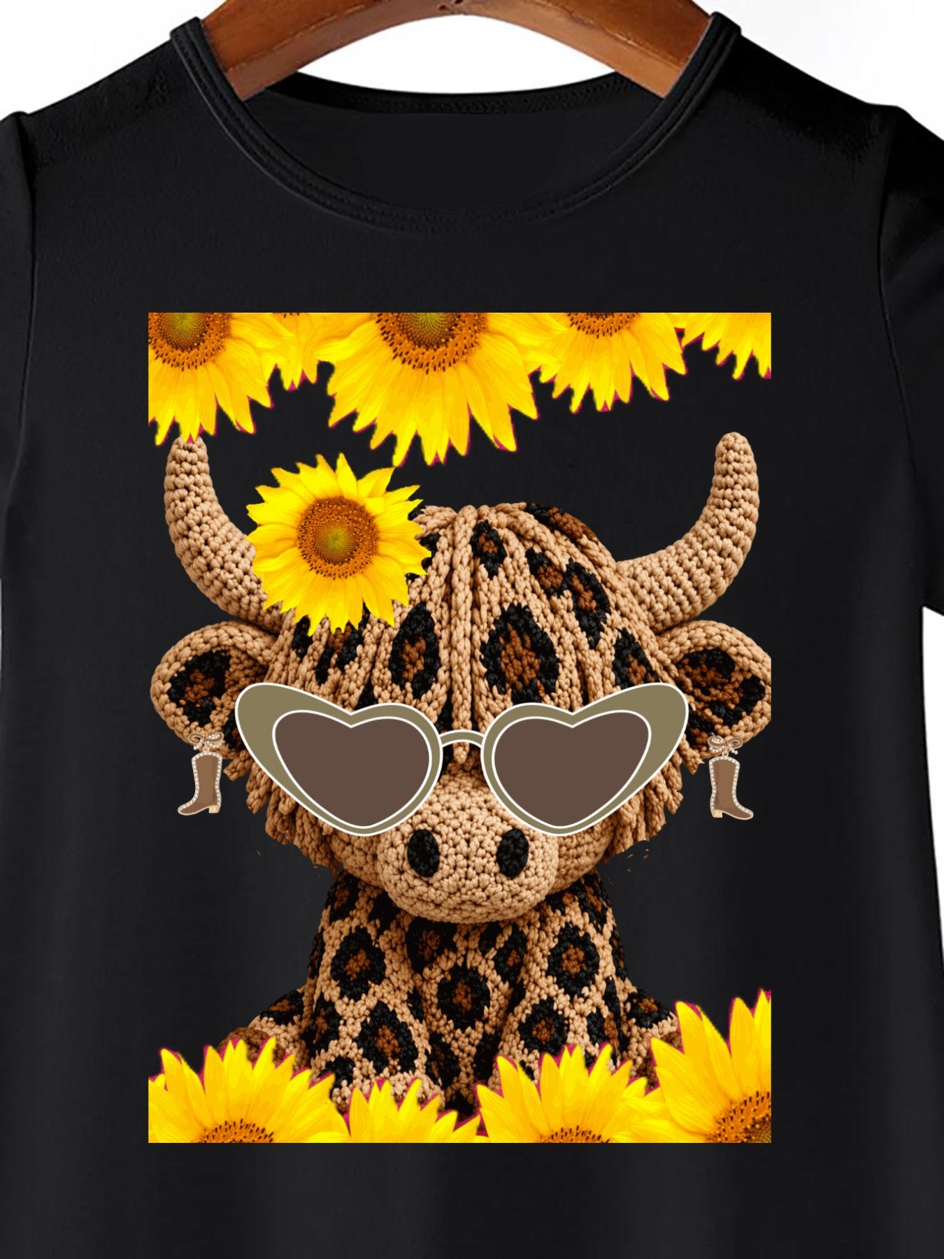 Yarn Highland Calf with Sunglasses Girls' Summer Dress (Front Printing)