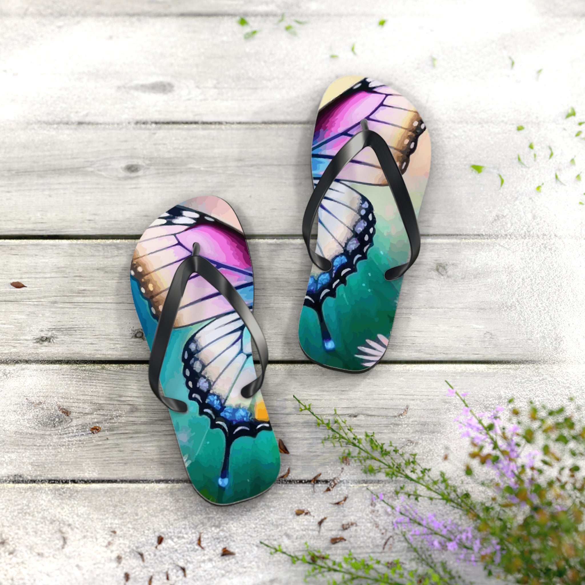 Beautiful Butterfly and Daisies Flip Flops for Women