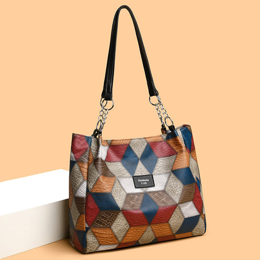 Retro Geometric Pattern Colorful Large Capacity Shoulder Bag