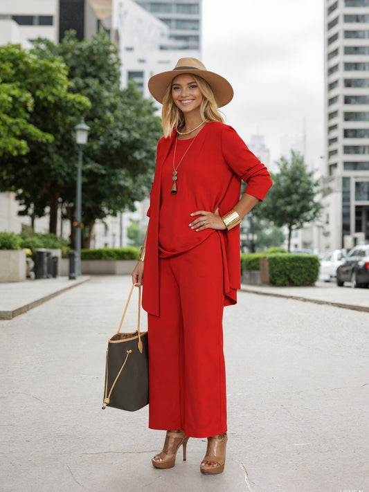 Women’s Red 3-piece Loose Outfit Pants Set