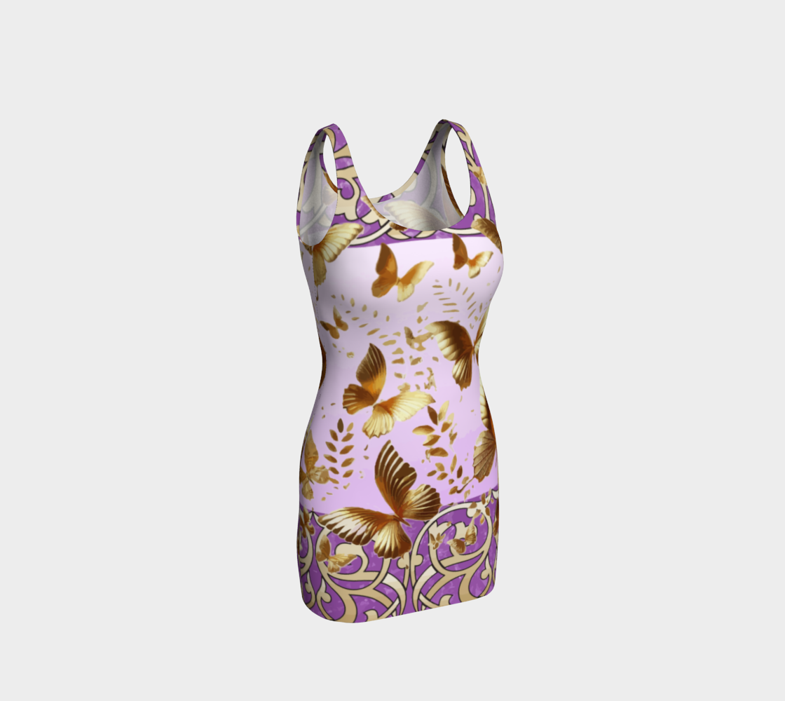 Lavender with Golden Butterflies Mini Bodycon Dress