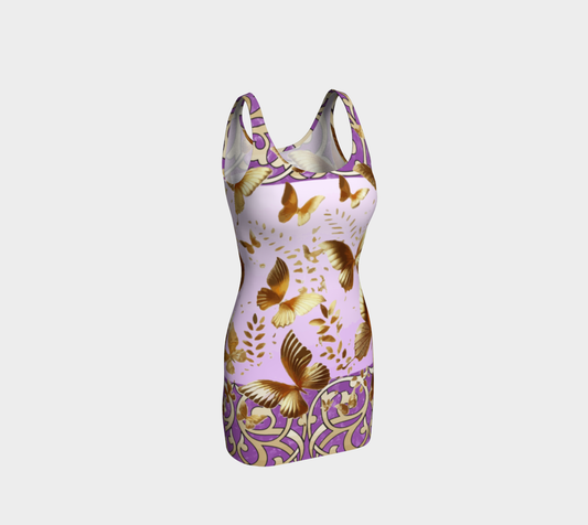 Lavender with Golden Butterflies Mini Bodycon Dress