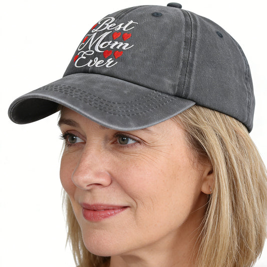 Best Mom Ever Hat For Women, Adjustable Embroidered Wash Cotton Baseball Cap