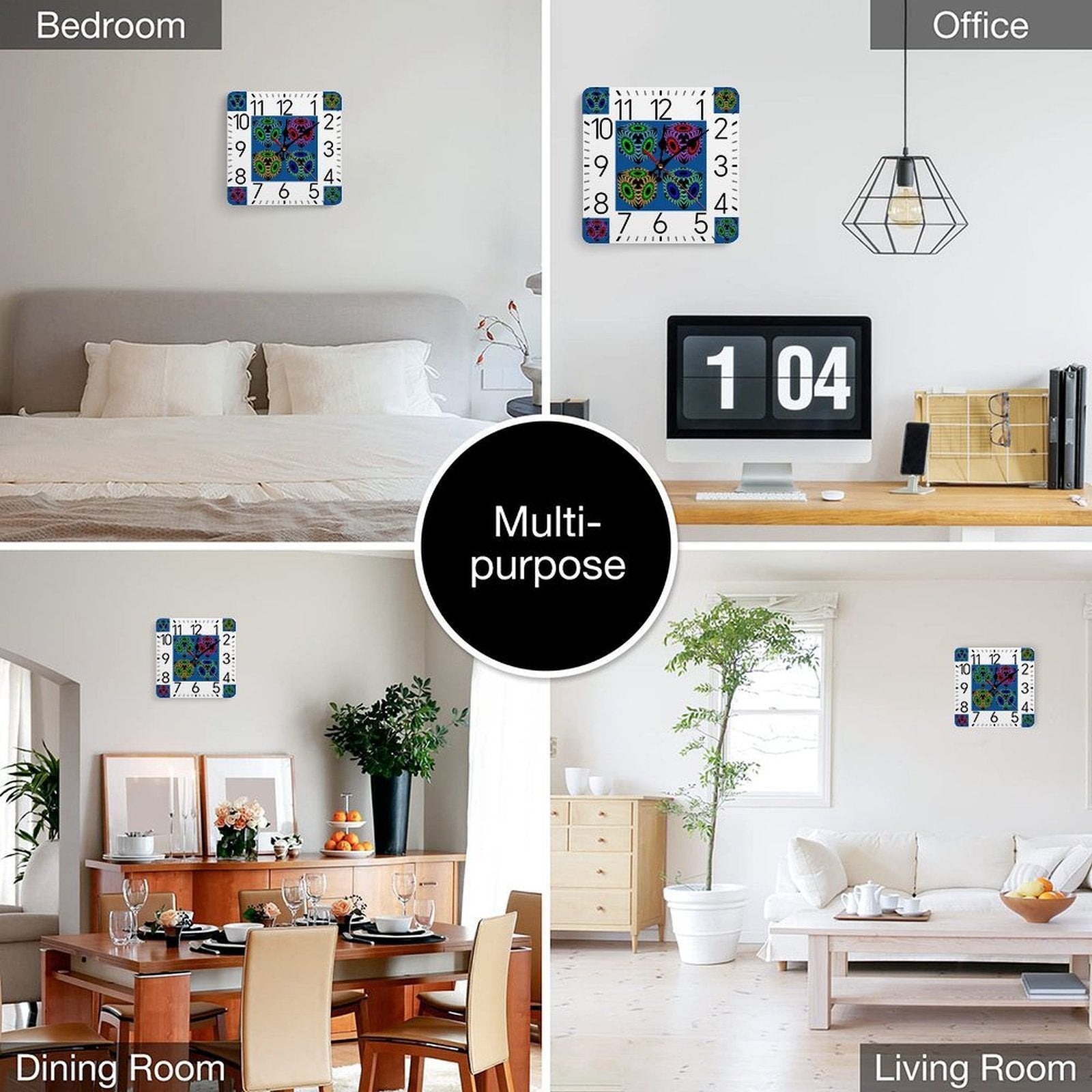 Colorful Cubes Square Wall Clock with Numbers | Ships from USA
