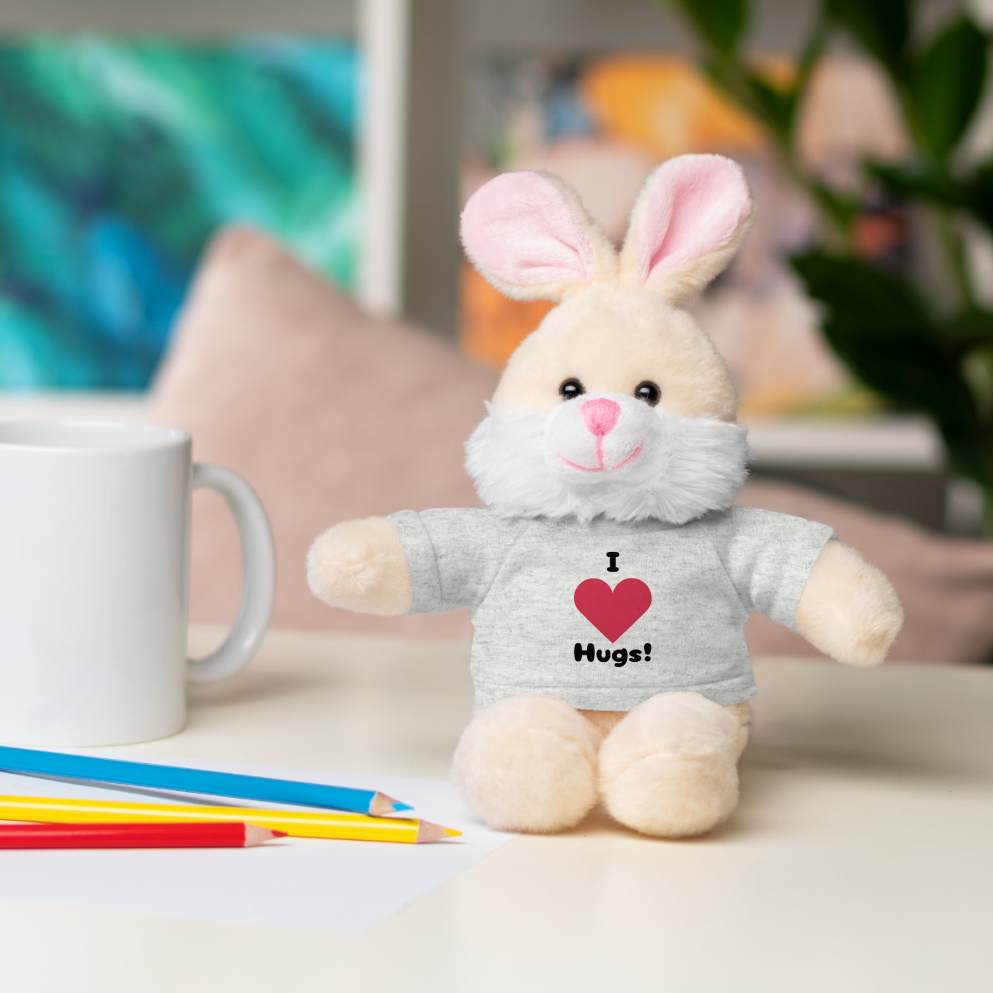 Stuffed Animal with T-shirt saying I heart Hugs