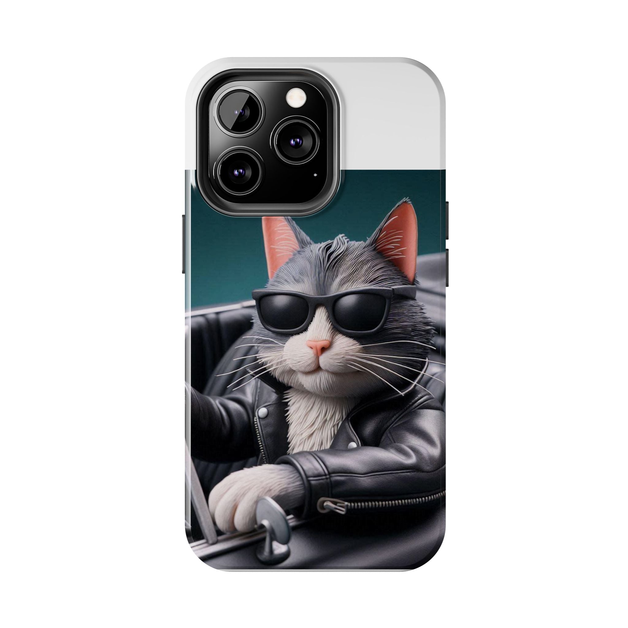 Cool Cat in Leather Jacket Driving Car Mobile Phone Case