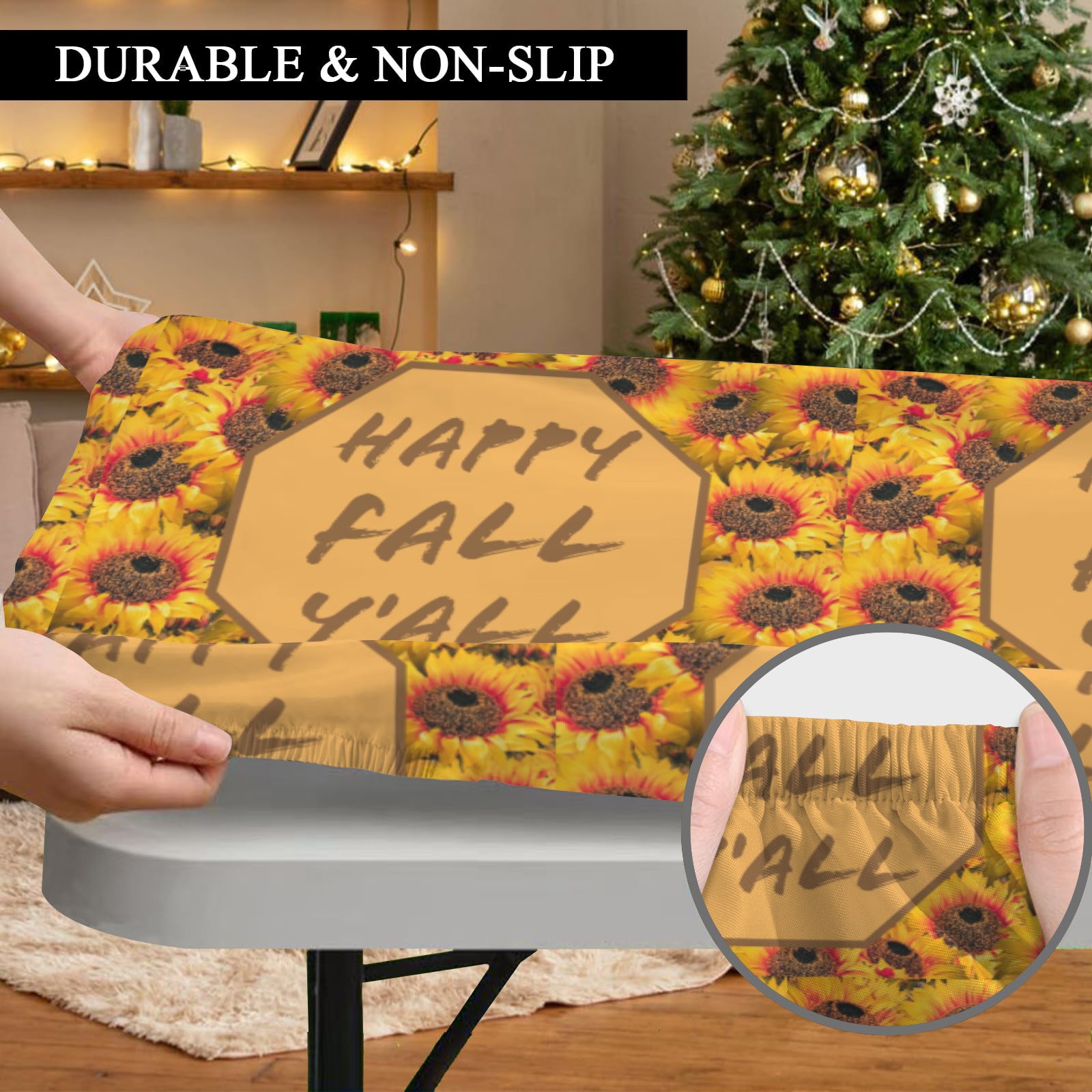 Happy Fall Sunflowers Thanksgiving Elastic Table Cover - 72