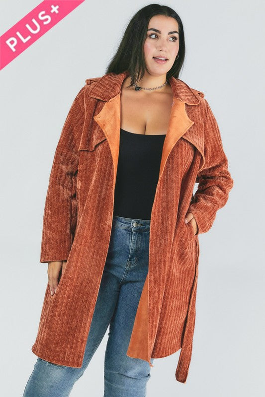 Women's Plus Size Solid Belted Coat