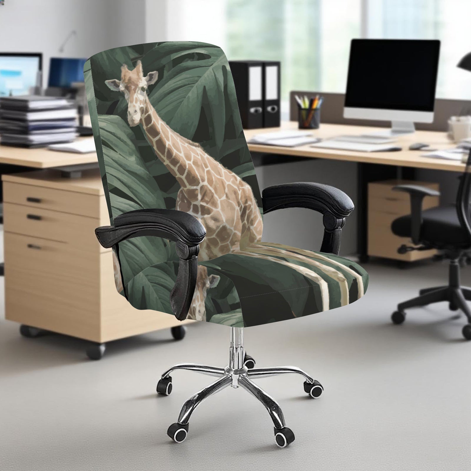 Tall Giraffe with Greenery Office Chair Cover (Made in USA)