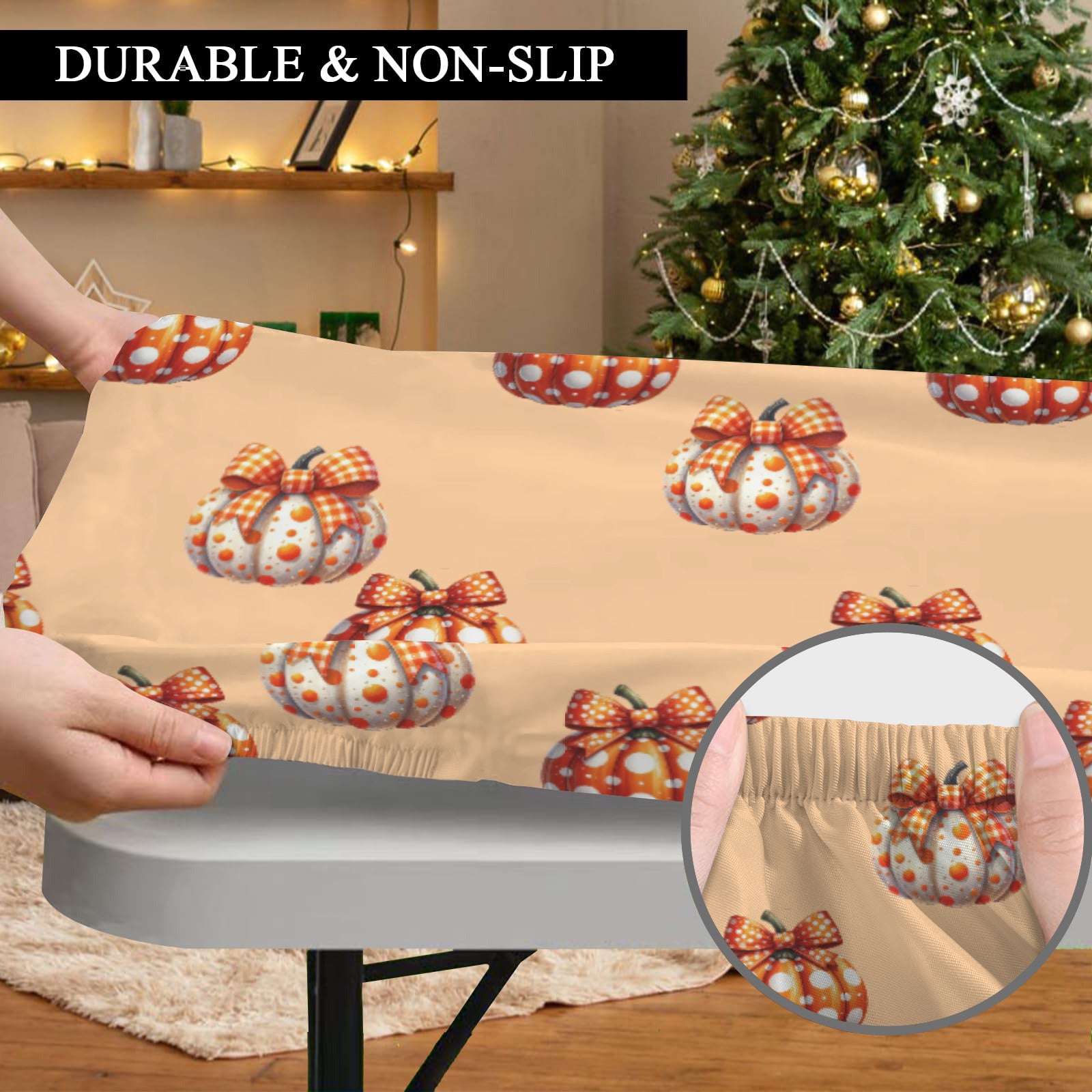 Fall Decorated Pumpkins Elastic Table Cover - 72