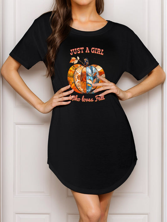 Just a Girl Who Loves Fall Pumpkins Casual Summer T-Shirt Dress for Women (Front Printing)