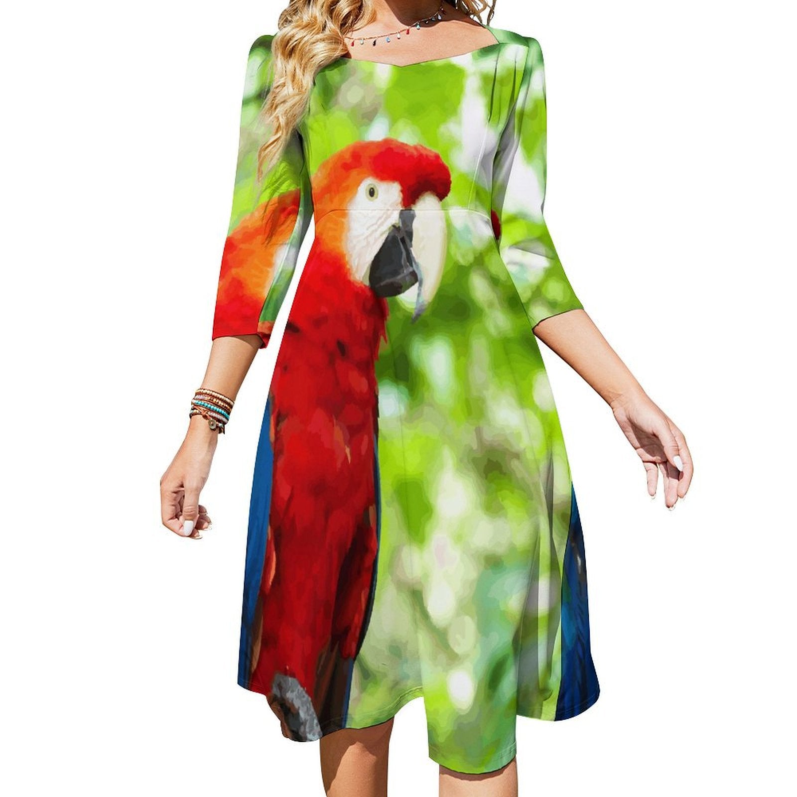 Women's Scarlet Macaw Sweetheart Flared Dress