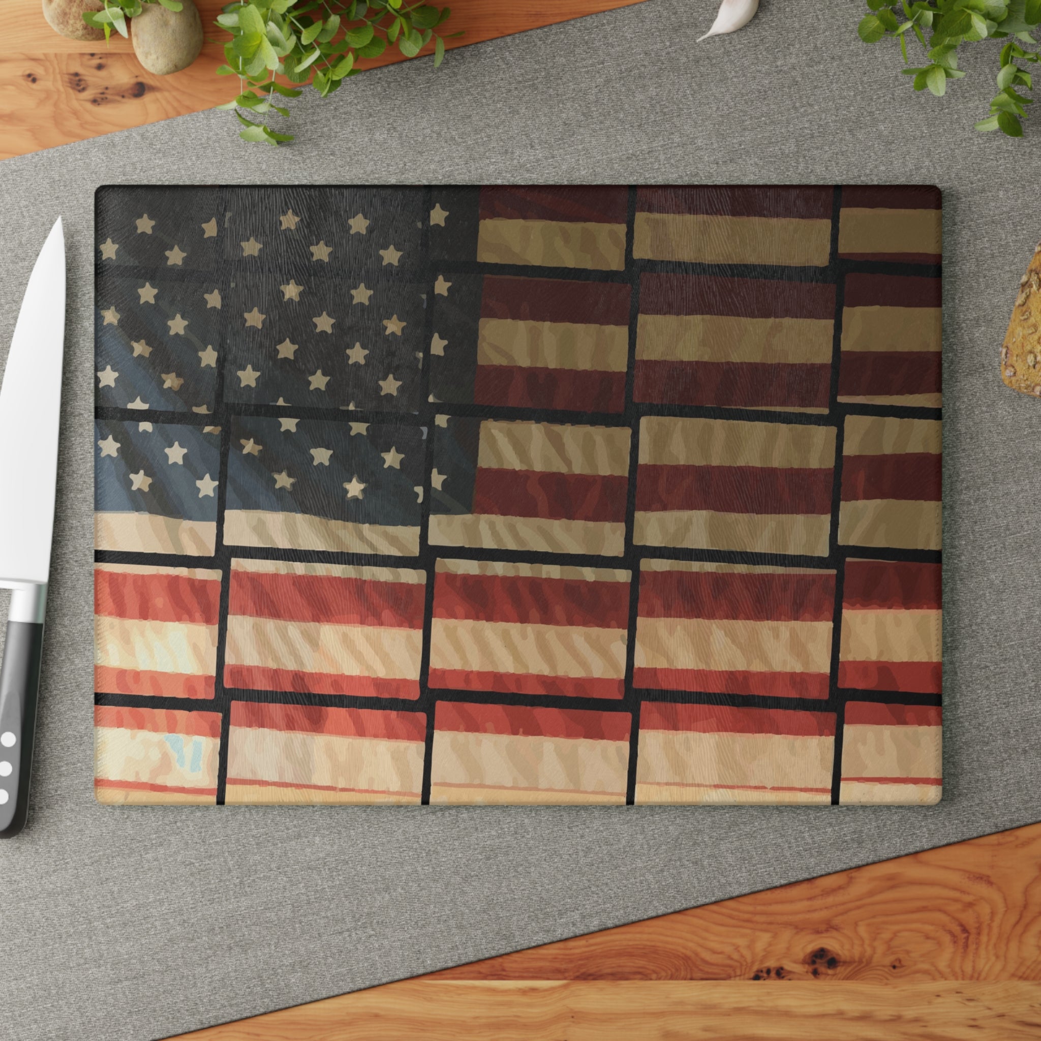 US American Flag in Blocks Glass Cutting Board