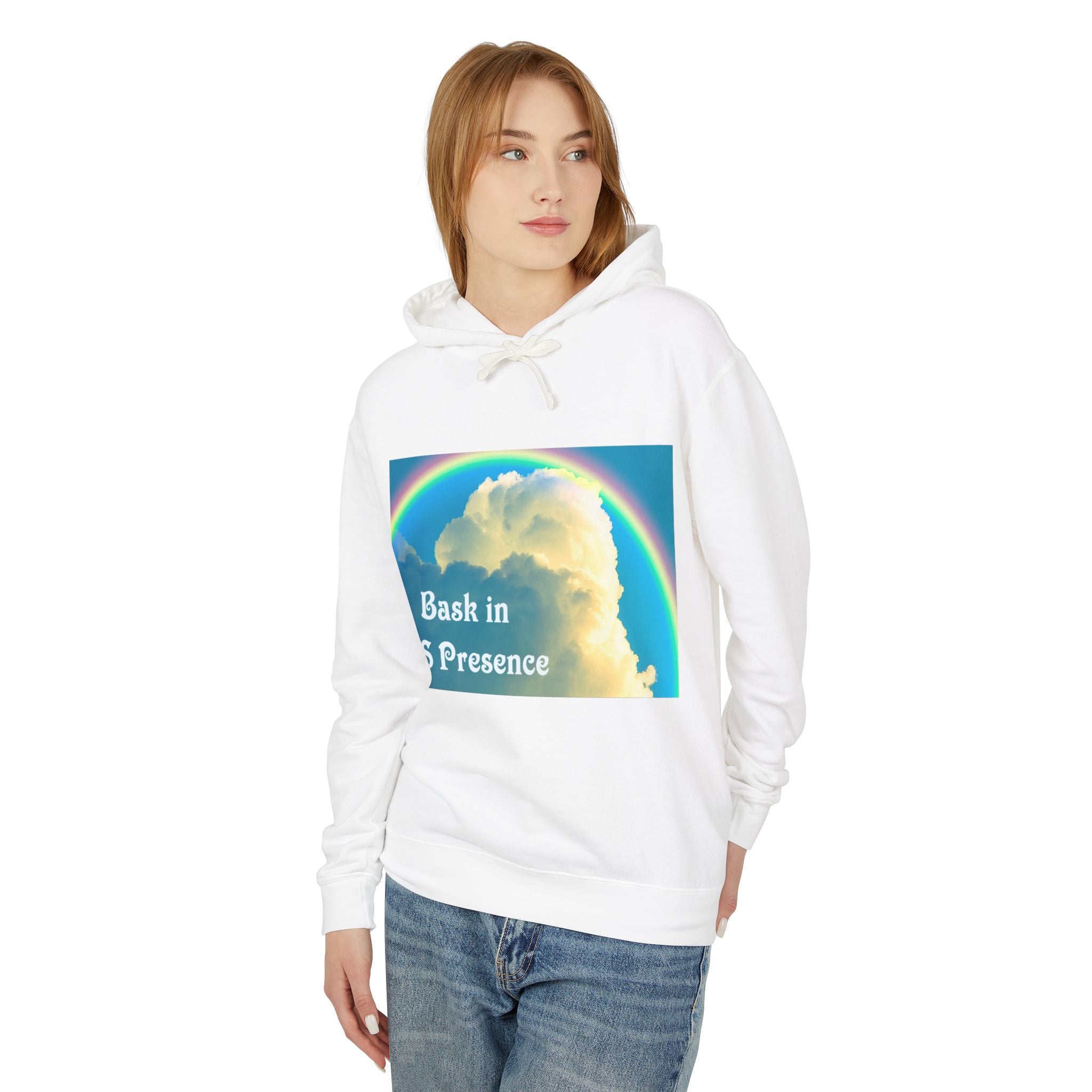 Bask in HIS Presence Clouds and Rainbow Unisex Pullover Hoodie up to 3XL