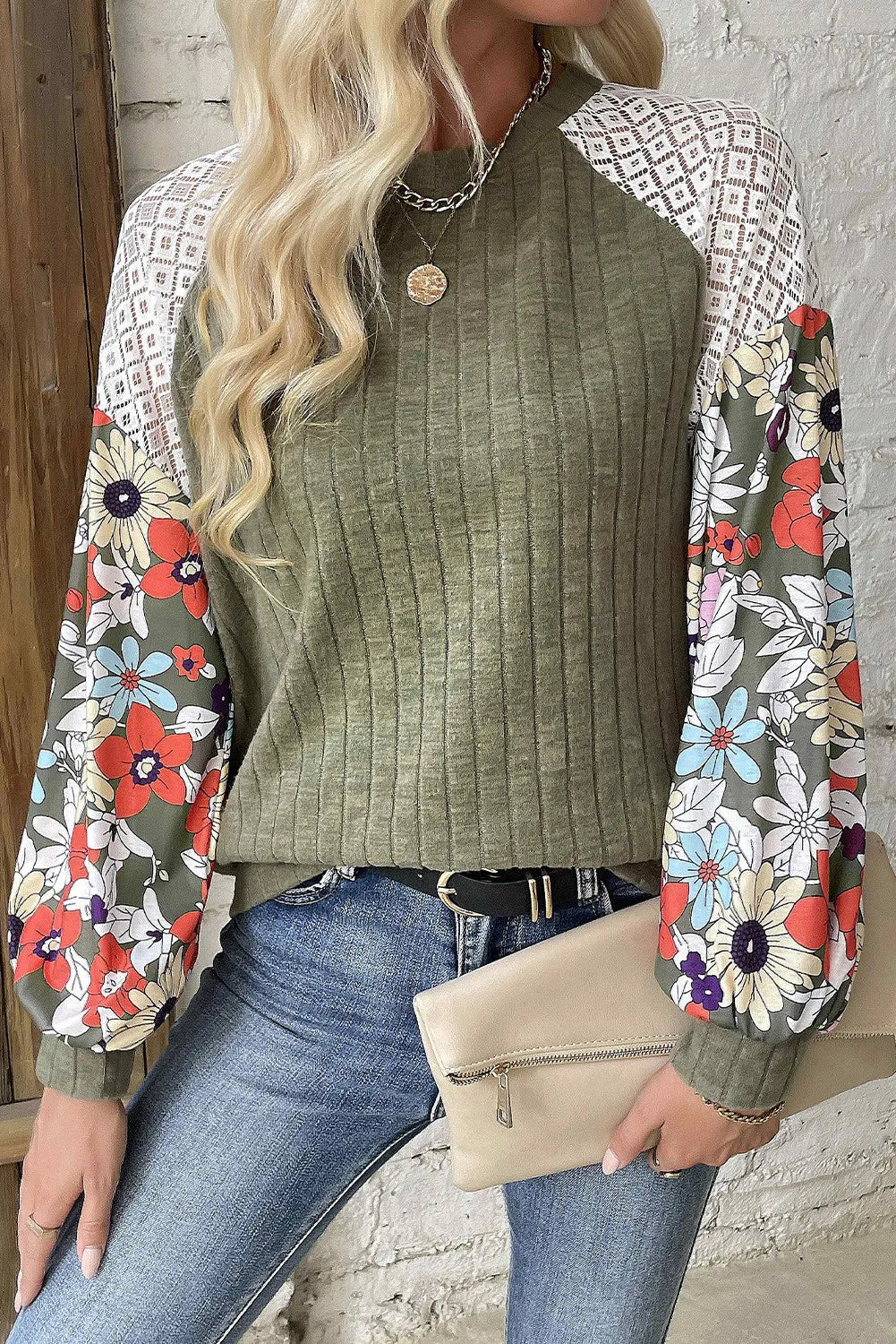 Women's Fall Colors Printed Round Neck Long Sleeve Shirt