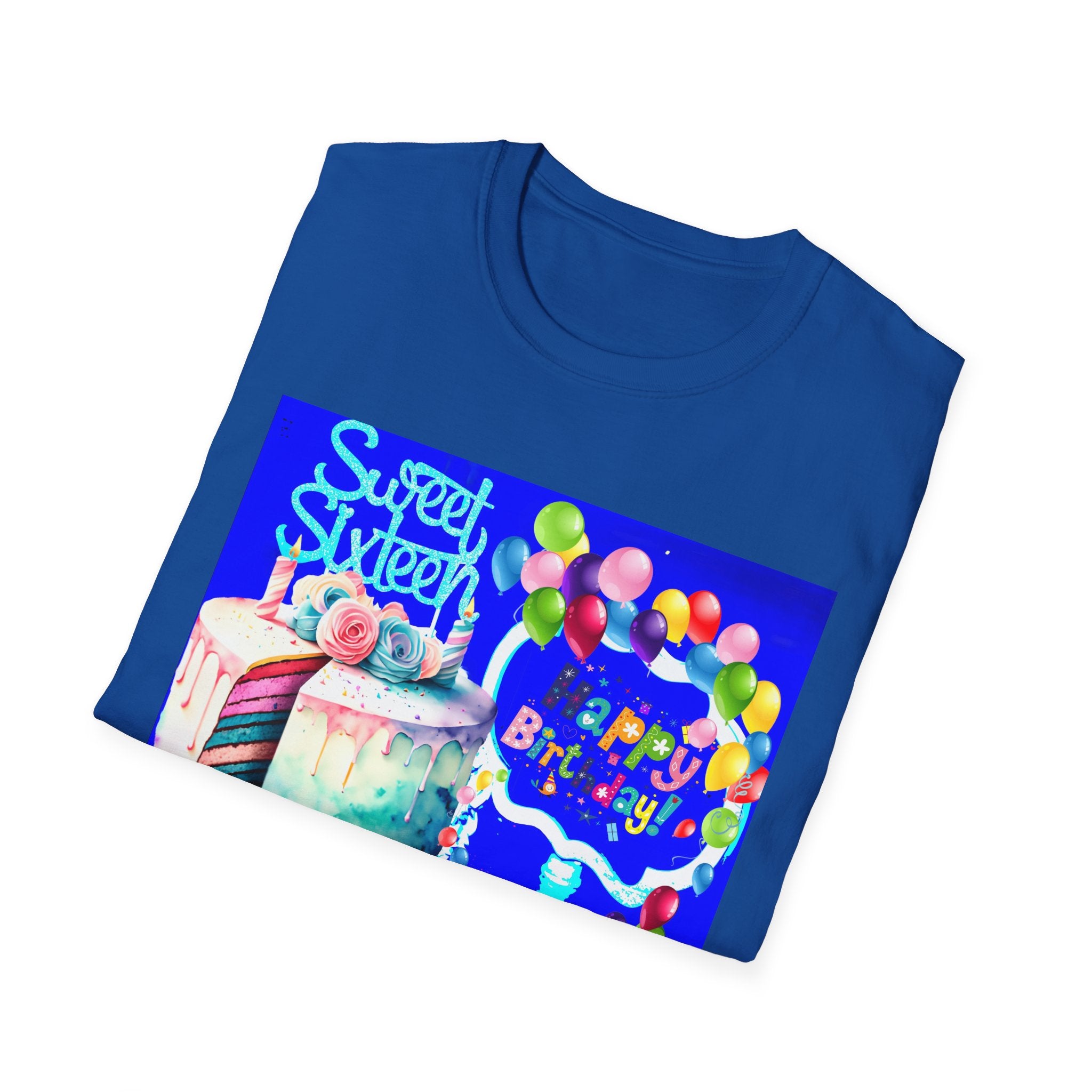 Sweet Sixteen Birthday Cake Balloons T-Shirt, Celebration Tee, Unisex Happy 16th Bday Gift