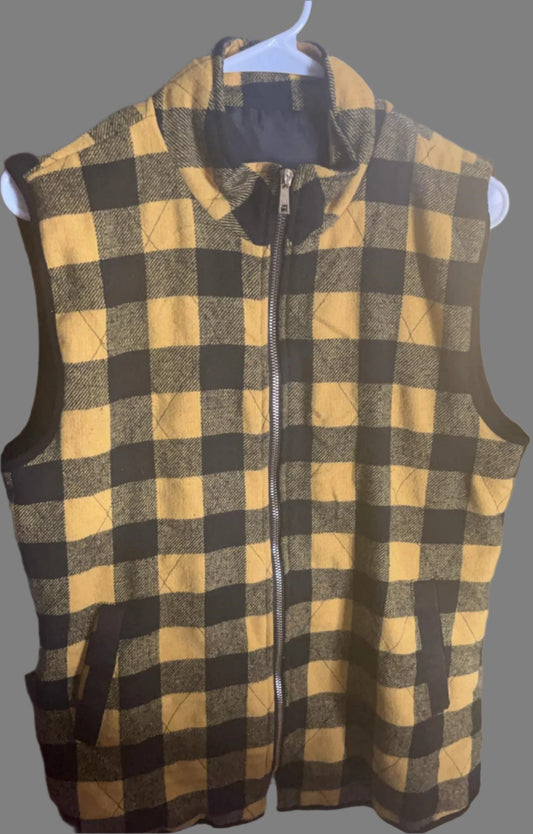 Women's Yellow & Black Plaid Zip up Vest