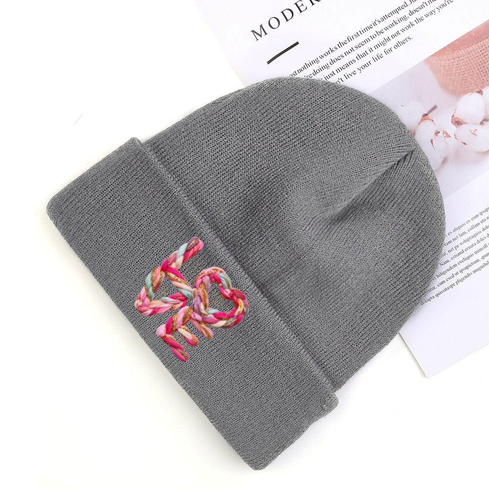 Yarn Love Faux Embroidered Knit Beanie (Made in USA)