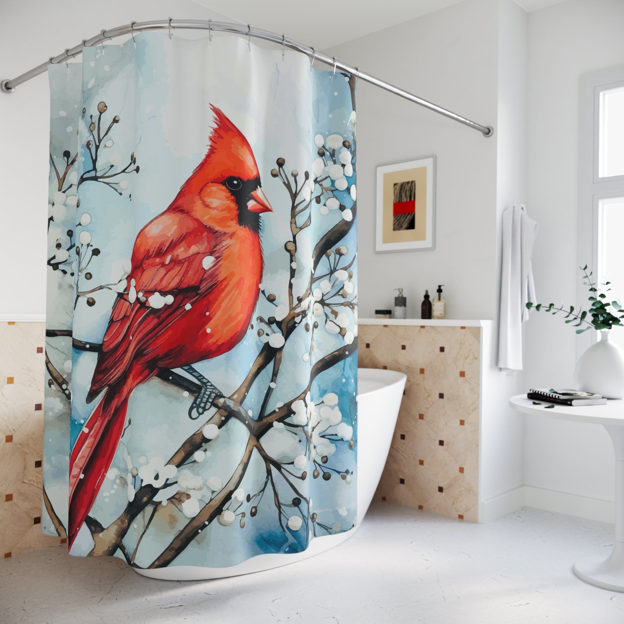 Red Bird in the Winter Shower Curtain