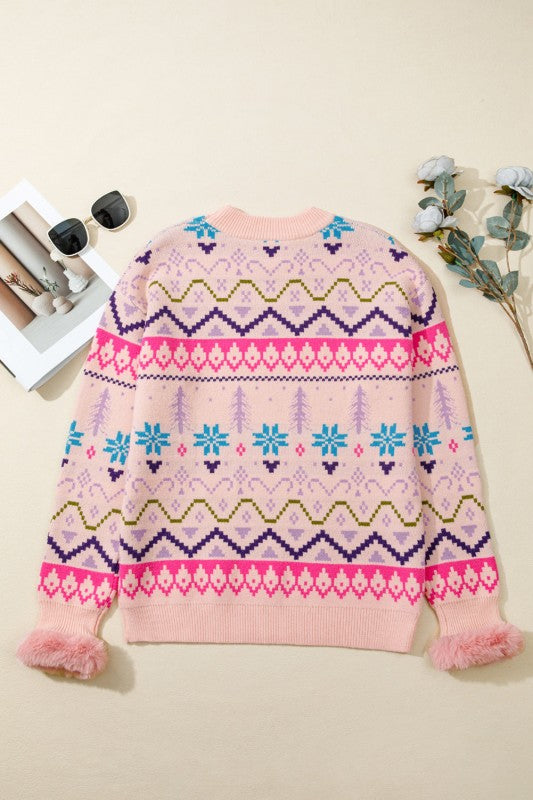 Kayaetta Pink Knit Feather Cuffed Sweater