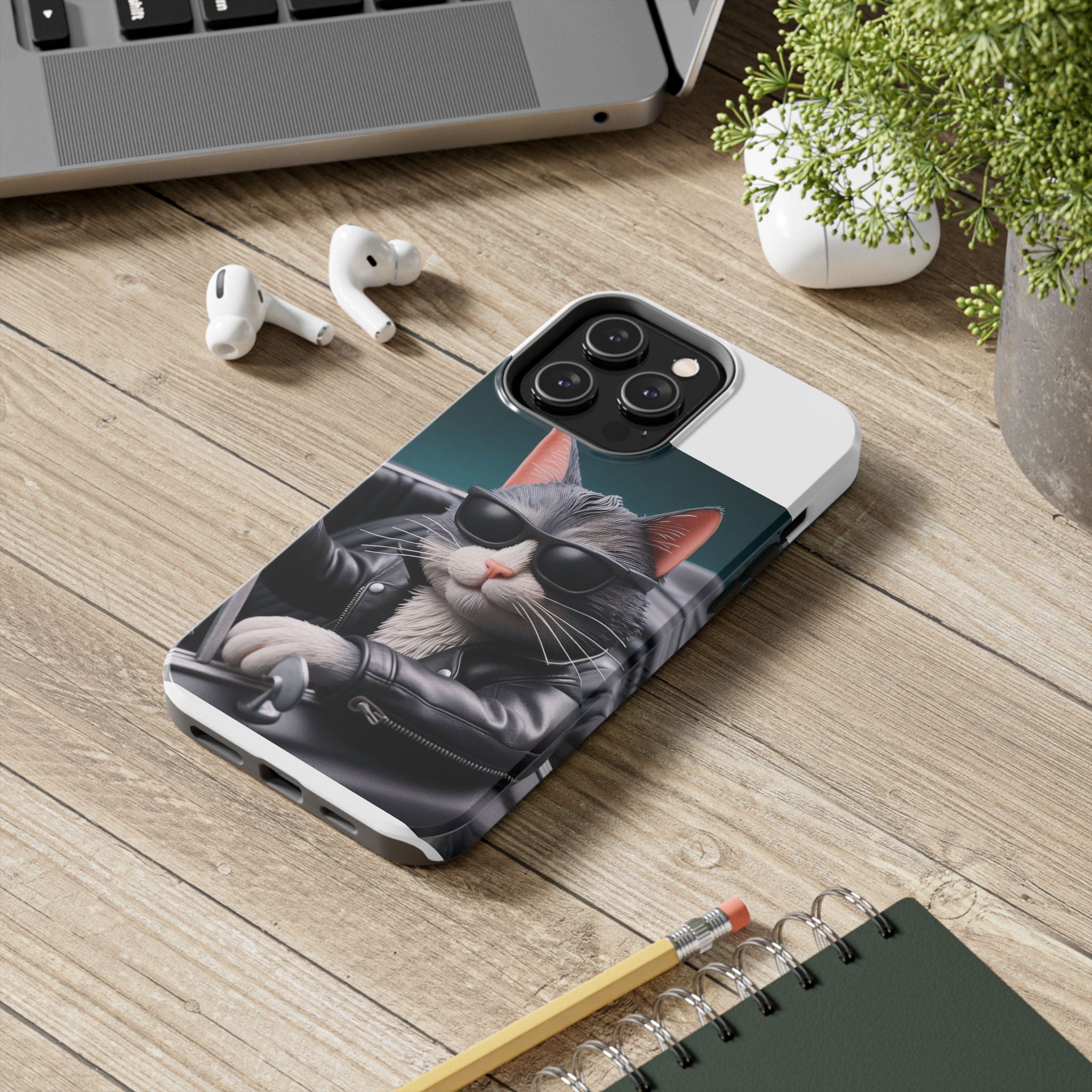 Cool Cat in Leather Jacket Driving Car Mobile Phone Case