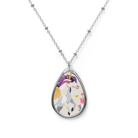 Winged Unicorn Oval Necklace