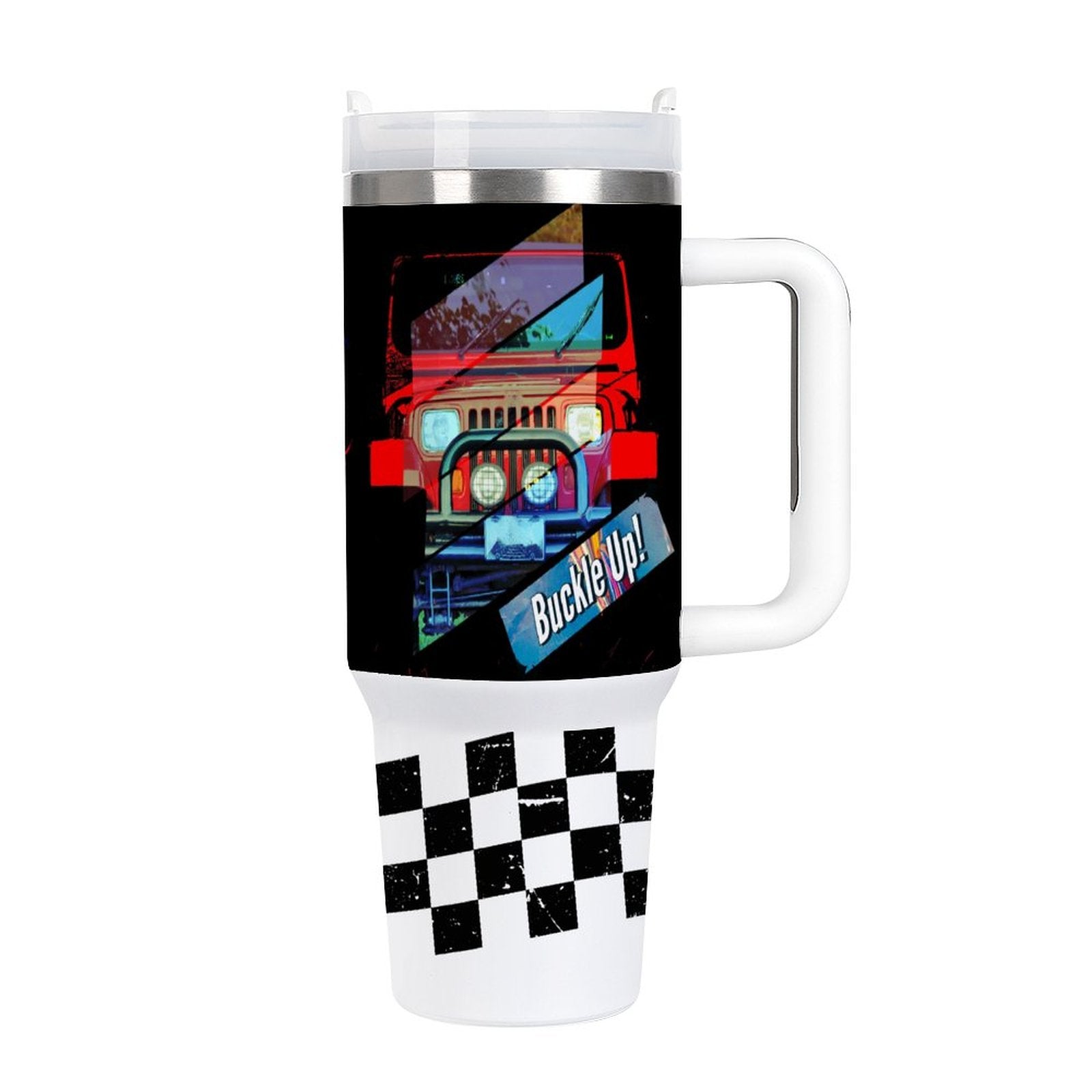 Buckle Up 4-wheel Drive 40oz Stainless Steel Insulated Tumble with Handle & Lid (Made in USA)