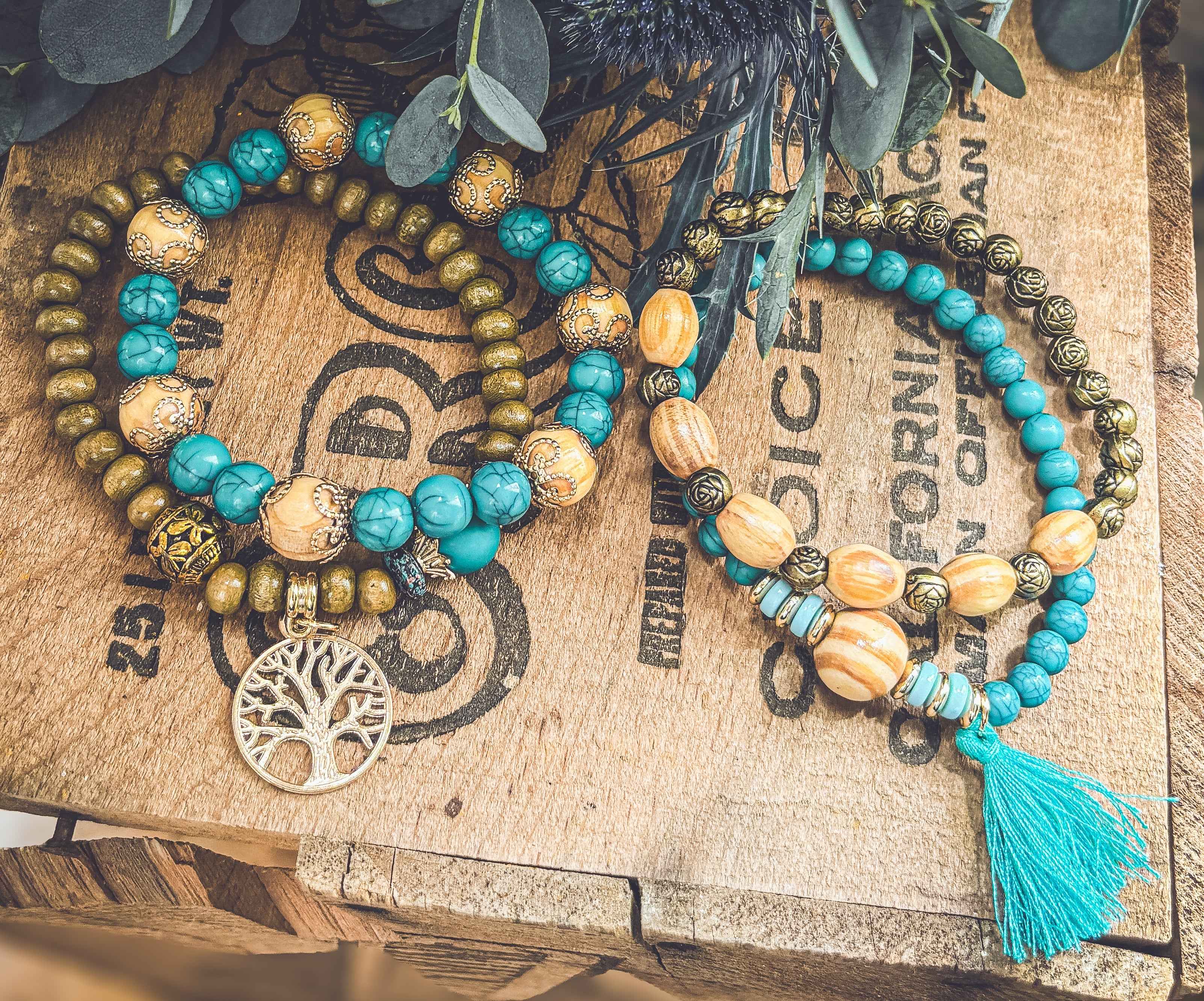 Beautiful Turquoise Tree of Life Bracelet Set