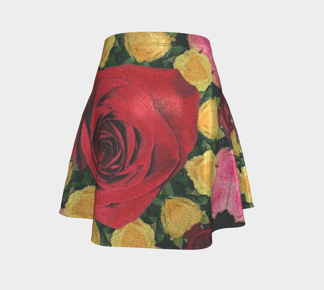 Red and Yellow Roses Flare Short Skirt