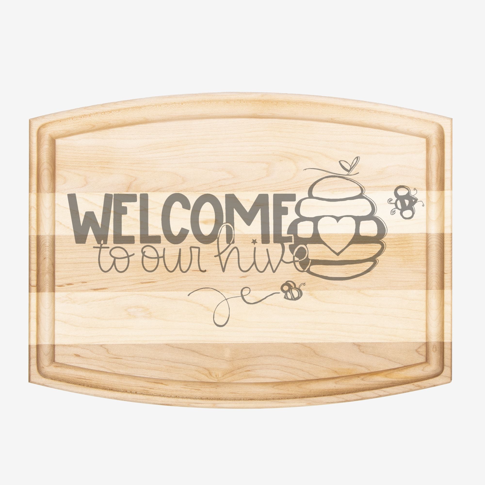 Welcome to Our Hive Arched Wood Cutting Board with Groove - 12