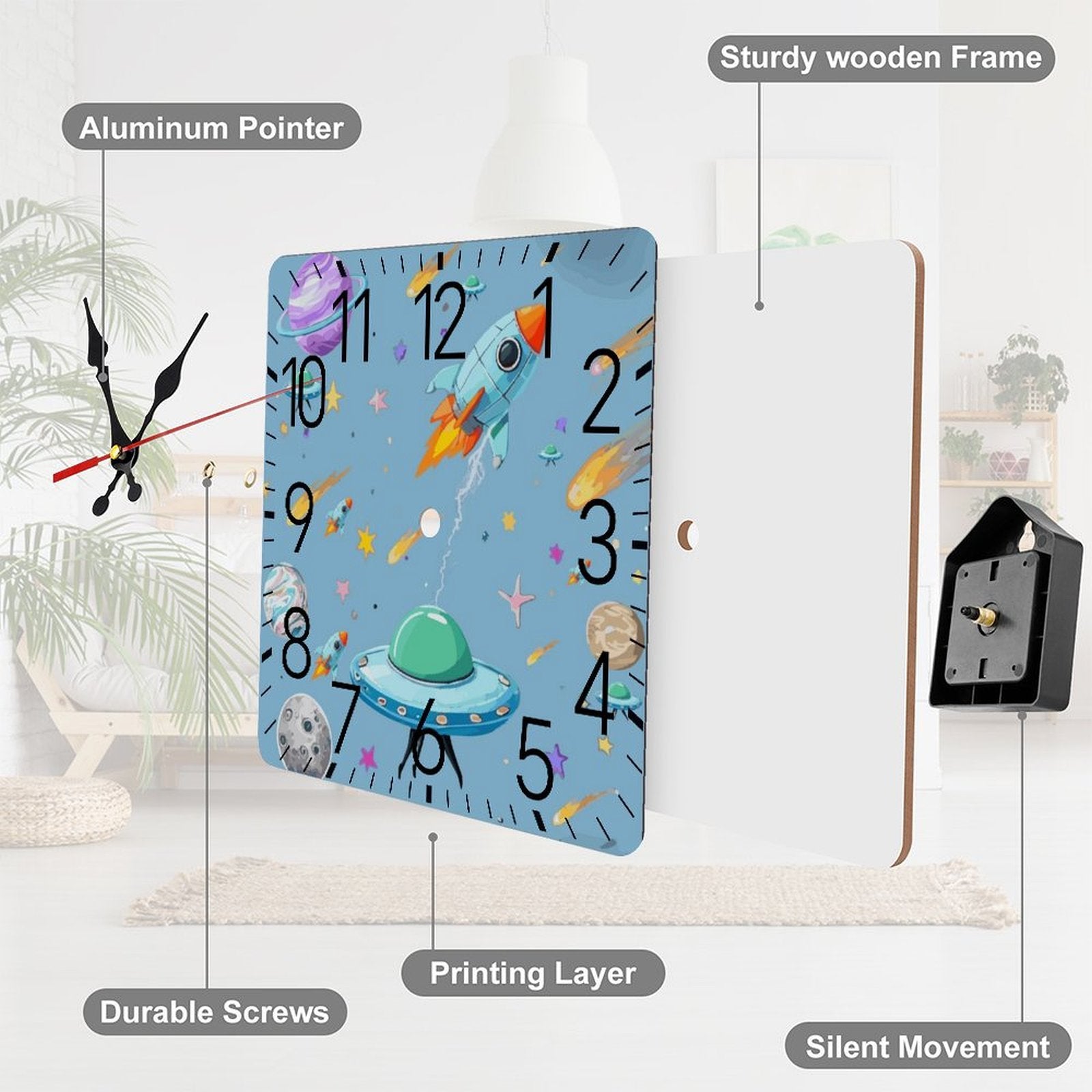 Space Wars Square Wall Clock with Numbers | Ships from USA