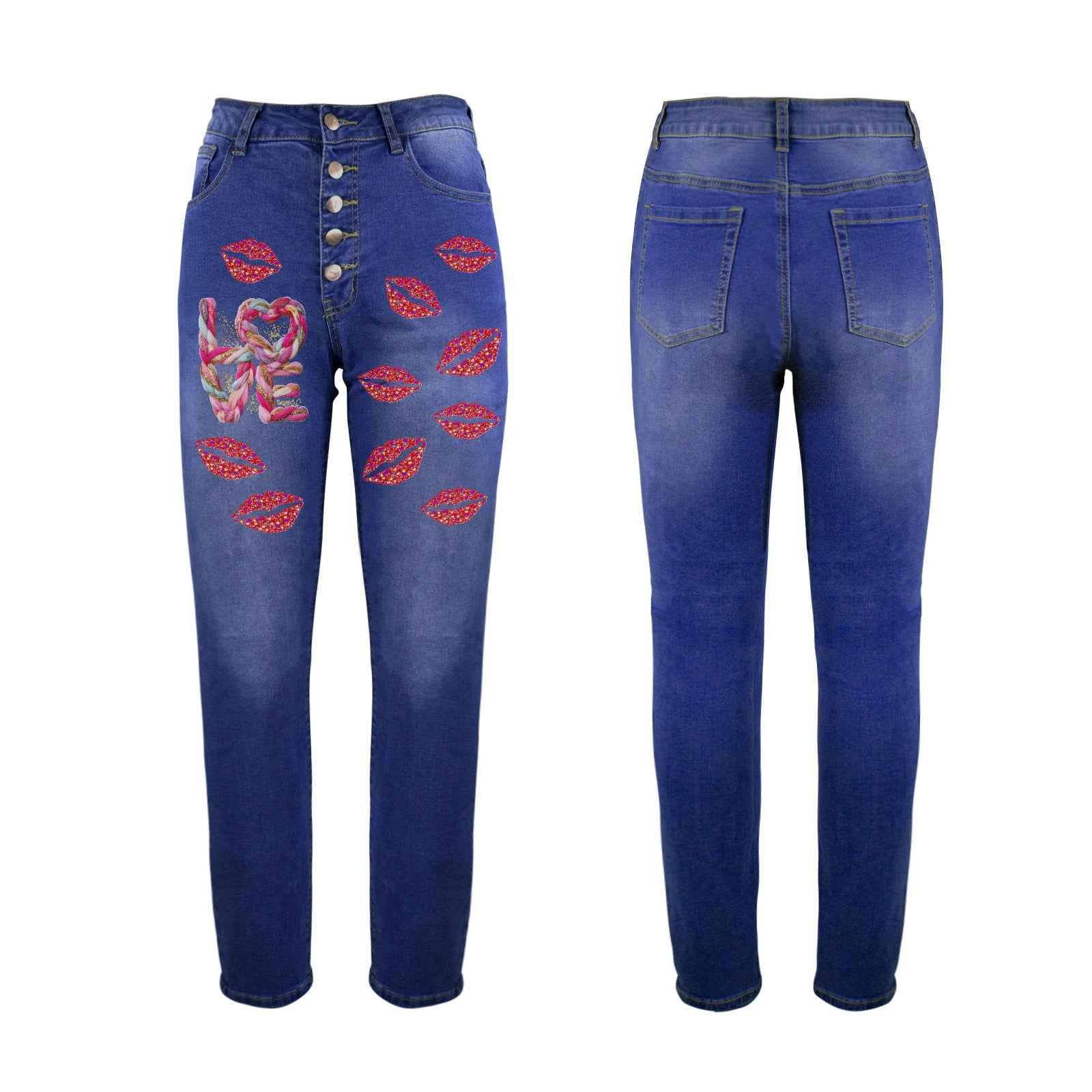 Lips_hearts Women's Jeans (Front Printing) (Model L75)