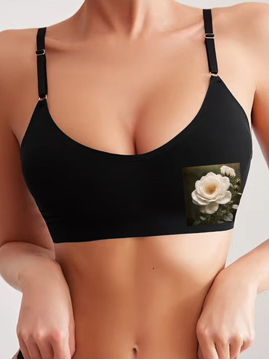 White Rose Seamless Bra for Women (Front Printing)